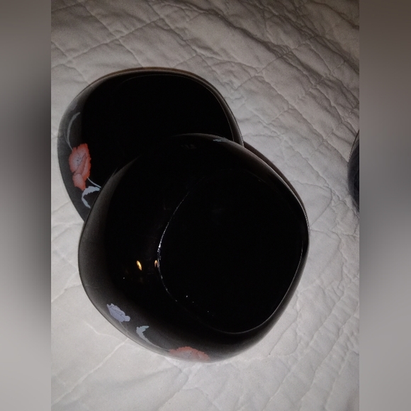 Vintage Black Onyx Glass Floral Kitchen Salad Bowl Set France - Picture 7 of 8